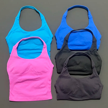 Halter Top Seamless Longline Strappy Gym Top Women Built-in Bra Removable Cups Activewear Yoga Tank Tops The Clothing Company Sydney