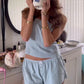 Comfy 2 Piece Pajama Set Retro Bow Sleeveless Camis Crop Tops + Shorts Y2K Women Sleepwear Loungewear