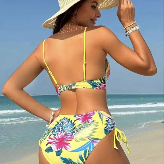2 Piece Floral Print Swimsuit Beach Bikini Triangle Panty Swimwear Bikini Set