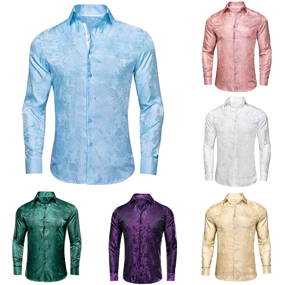 Sky Blue Mens Shirts Spring Autumn Paisley  Long Sleeve Lapel Shirt Business Party Wedding Dress Shirt The Clothing Company Sydney
