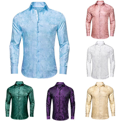 Sky Blue Mens Shirts Spring Autumn Paisley  Long Sleeve Lapel Shirt Business Party Wedding Dress Shirt The Clothing Company Sydney