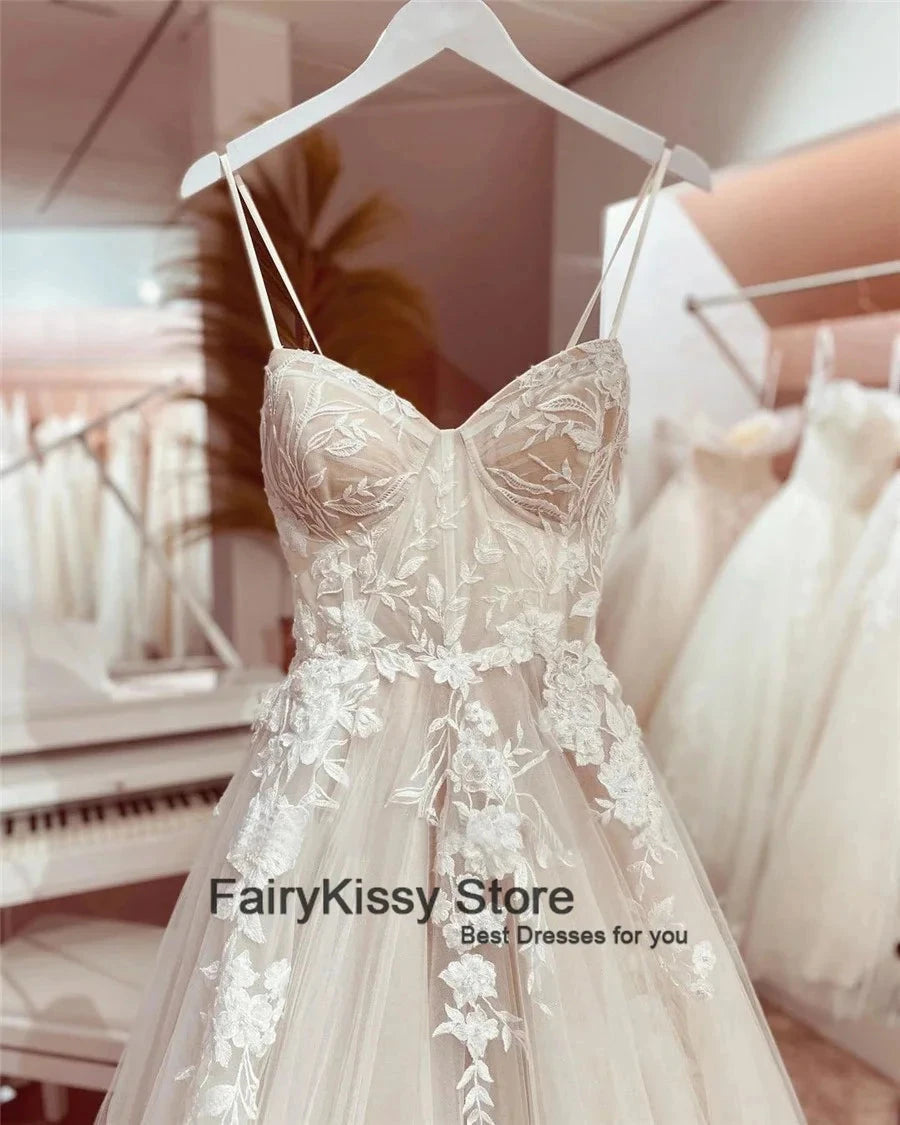 Spaghetti Straps Mesh See Through Exposed Bonin Wedding Dresses Backless Princess Lace Bridal Dress The Clothing Company Sydney