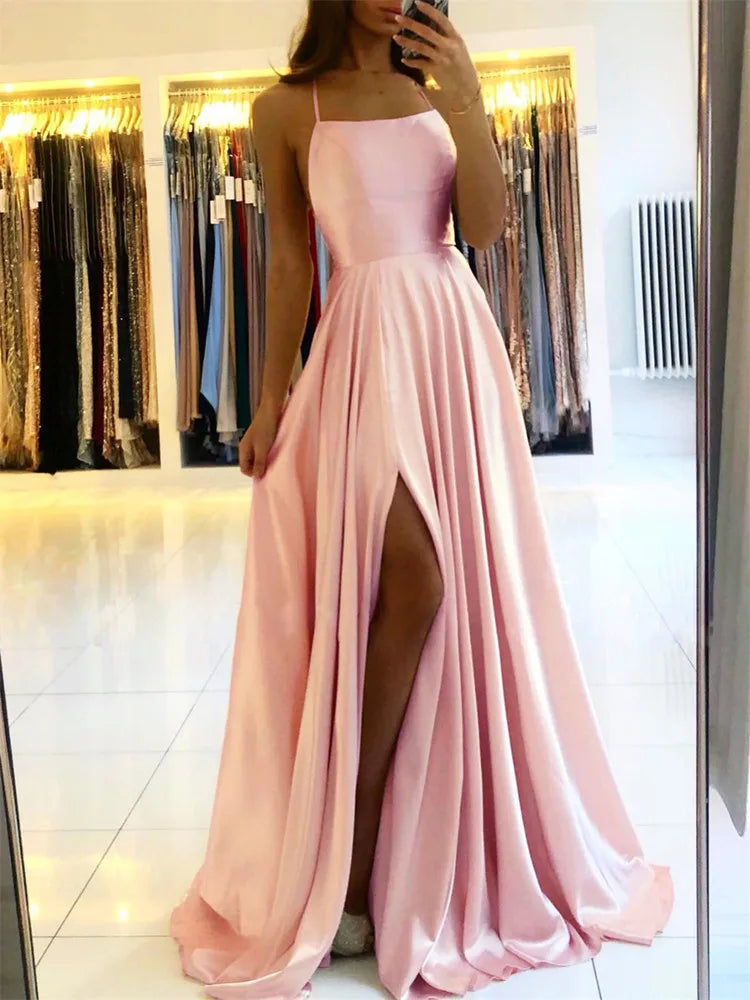 Burgundy Satin Beach Maxi Women Side Slit Adjustable Straps Evening Prom Dress Bridesmaid Dresses The Clothing Company Sydney