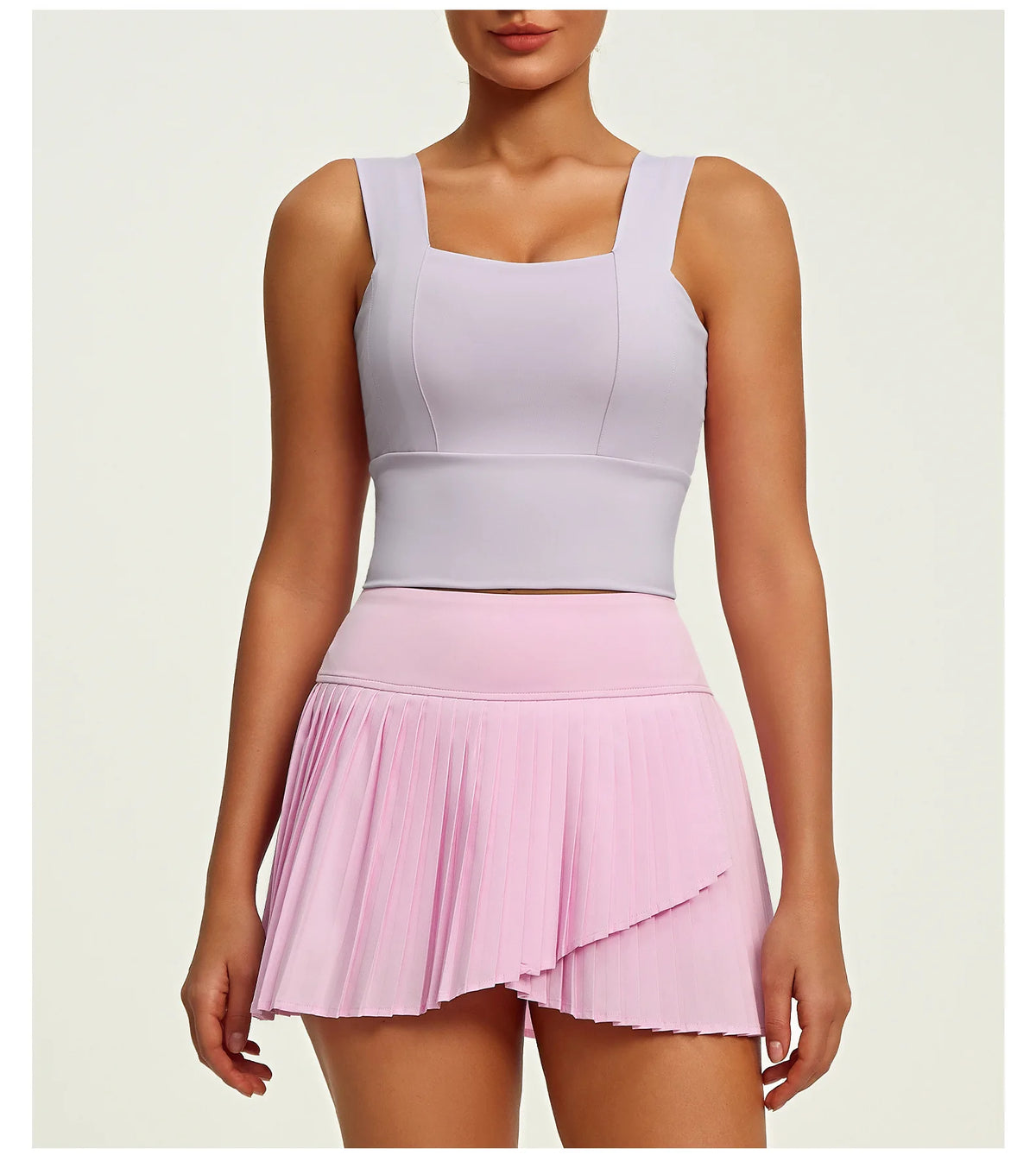 2 Piece Fitness Matching Set Women's Gym Sports Bra Sleeveless Crop Top+ Skirts Tennis Skorts Running Tracksuit Workout Sportswear