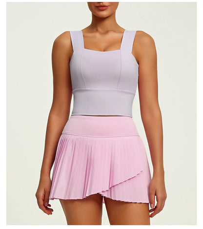 2 Piece Fitness Matching Set Women's Gym Sports Bra Sleeveless Crop Top+ Skirts Tennis Skorts Running Tracksuit Workout Sportswear