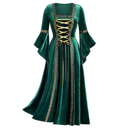 Halloween Costume Long Sleeve Medieval Cosplay Vintage Vampire Witch Victorian Gothic Bandage Dress