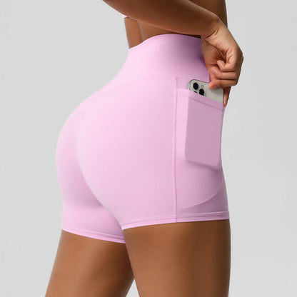 Women's Pocketed Yoga Legging Shorts Squat Proof High Waist Fitness Quick Drying Cycling Workout Gym Shorts