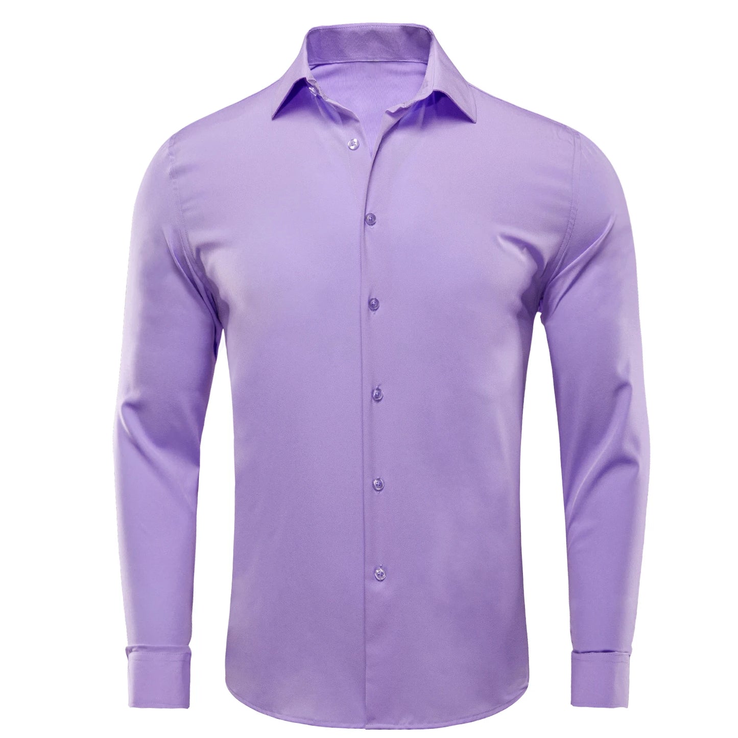 Lilac Mauve Lavender Purple Silk Mens Shirts Luxury Lapel Long Sleeve Dress Shirt