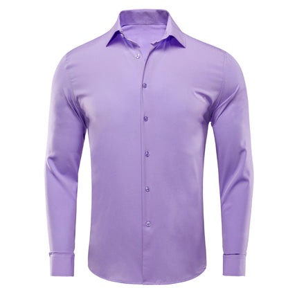 Lilac Mauve Lavender Purple Silk Mens Shirts Luxury Lapel Long Sleeve Dress Shirt