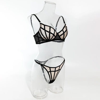 Irregular Plaid Lingerie 2 Piece Sets Mesh Patchwork See Through Bras And Thongs Suits Intimate Outfit The Clothing Company Sydney