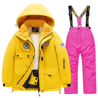 2 Piece Winter Children's skiing suit windproof Jacket and Pants waterproof thick coat for warm Snow Ski Set