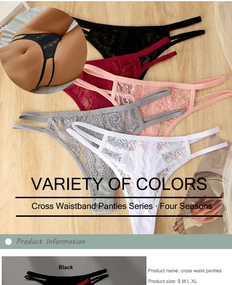 3 Pack Lace Hollow Out Thongs Women Panties Low Waist Transparent G-String Underwear Breathable Intimates Lingerie