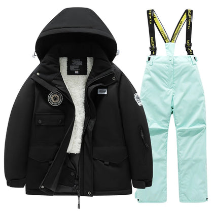 2 Piece Winter Children's skiing suit windproof Jacket and Pants waterproof thick coat for warm Snow Ski Set