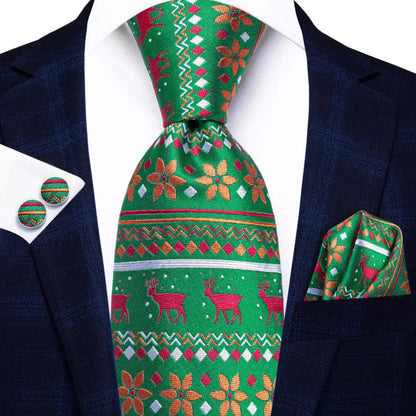 Green Paisley Silk Tie Set for Men – Necktie, Pocket Square & Cufflinks The Clothing Company Sydney