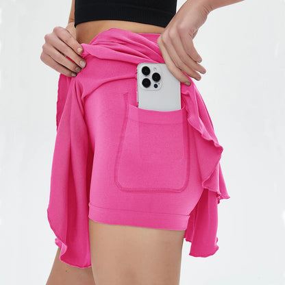 Women's High-Waisted Sports Mini Skirt with Belt Safety Pocket Breathable Tennis Yoga Golf Skirt