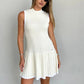 Knitted Round Neck Pleated Women's White Sleeveless High Waist Summer Casual Sporty Dress The Clothing Company Sydney