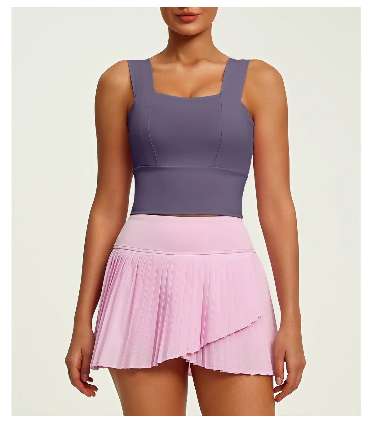 2 Piece Fitness Matching Set Women's Gym Sports Bra Sleeveless Crop Top+ Skirts Tennis Skorts Running Tracksuit Workout Sportswear