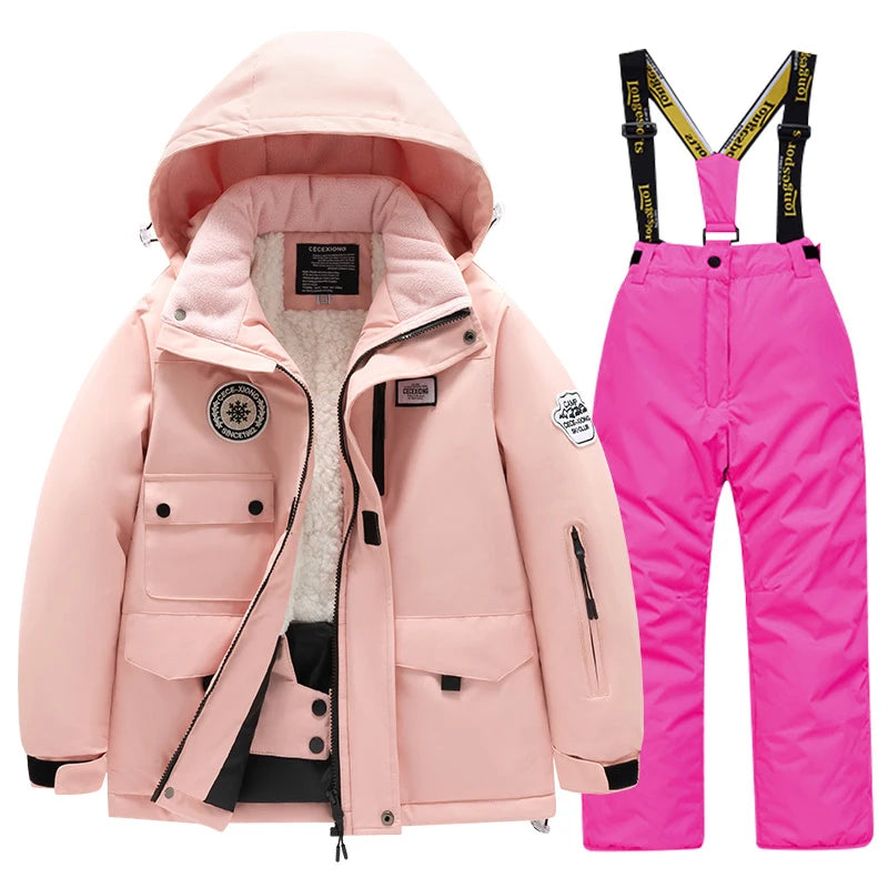 2 Piece Winter Children's skiing suit windproof Jacket and Pants waterproof thick coat for warm Snow Ski Set