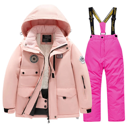 2 Piece Winter Children's skiing suit windproof Jacket and Pants waterproof thick coat for warm Snow Ski Set