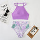 Light Purple High Waist Bikini High Neck Swimsuit Female Two Piece Swimwear Women Print Beach Wear Bathing Suit