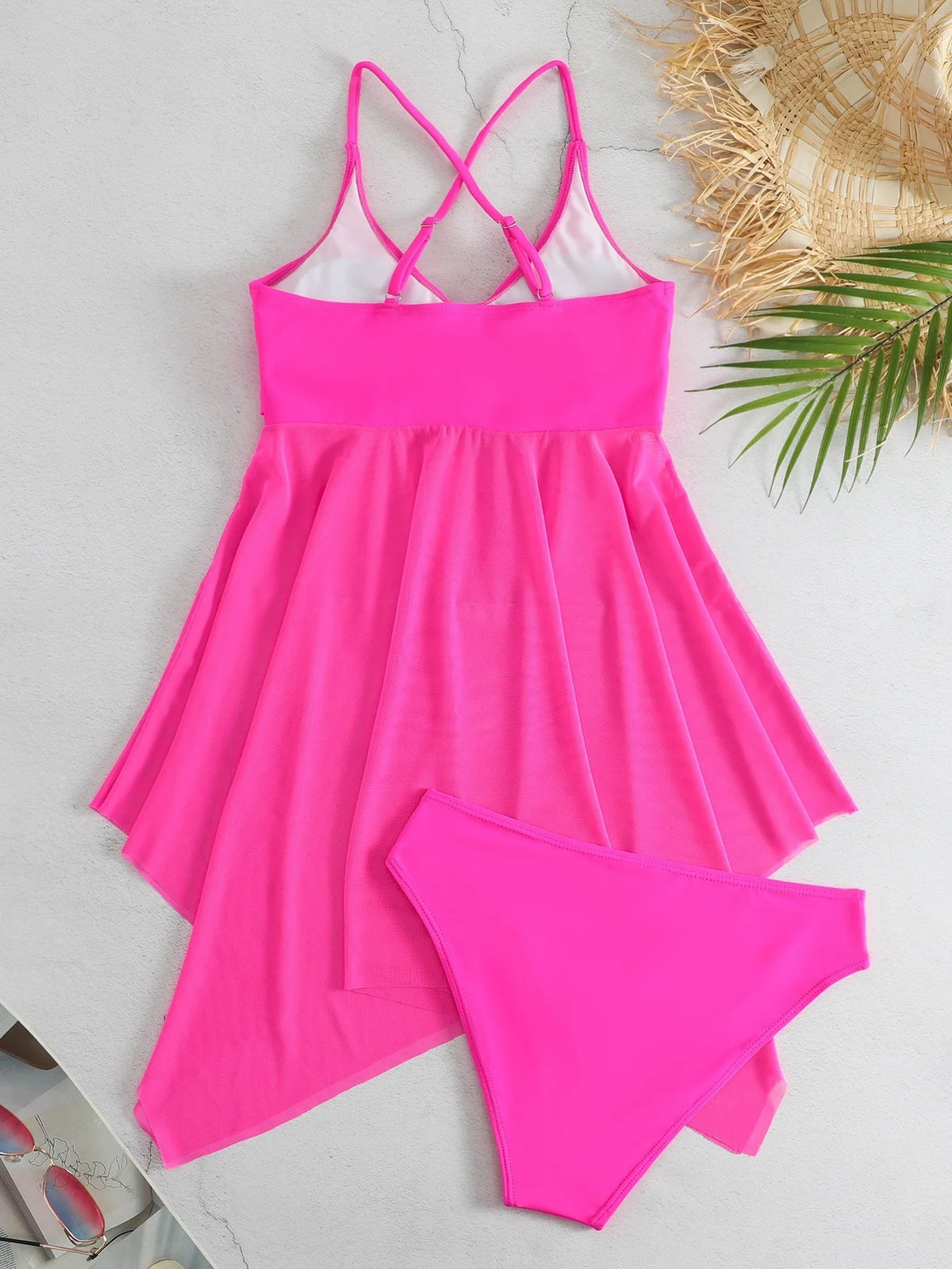 Plus size women’s tankini set two-piece bathing suit with dress-style swimwear design