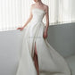 Luxury White Satin Trailing Wedding Dresses Women Elegant Strapless Long Prom Party Bridal Dress