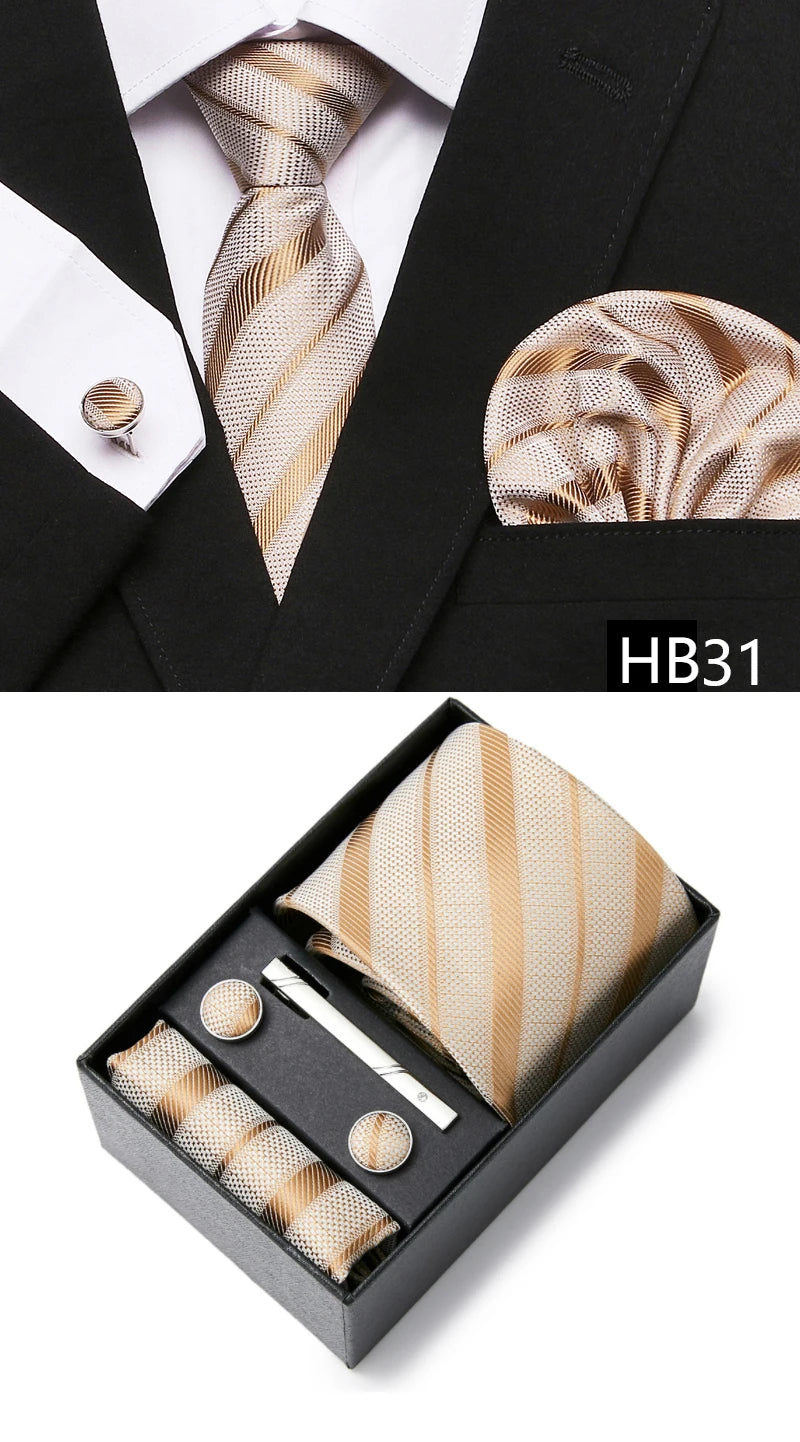 5 piece 7.5 cm Width Tie Sets Black Men's Tie Hankerchiefs Cufflinks clip Box wedding gift handmade Necktie Set The Clothing Company Sydney