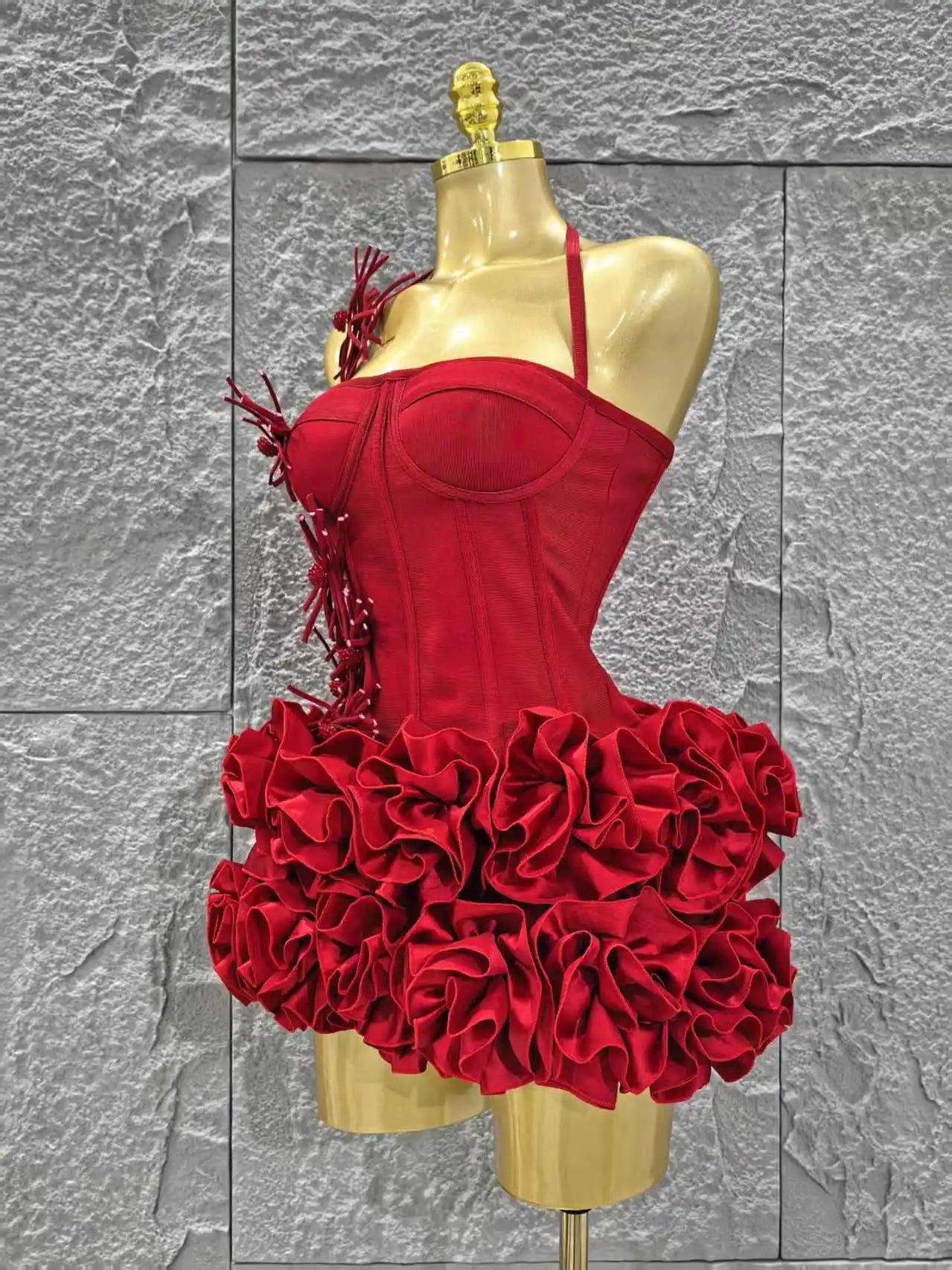 Red Color Women Halter Full Florals 2 Piece Bodycon Mini Bandage Nightclub Party Birthday Dress The Clothing Company Sydney