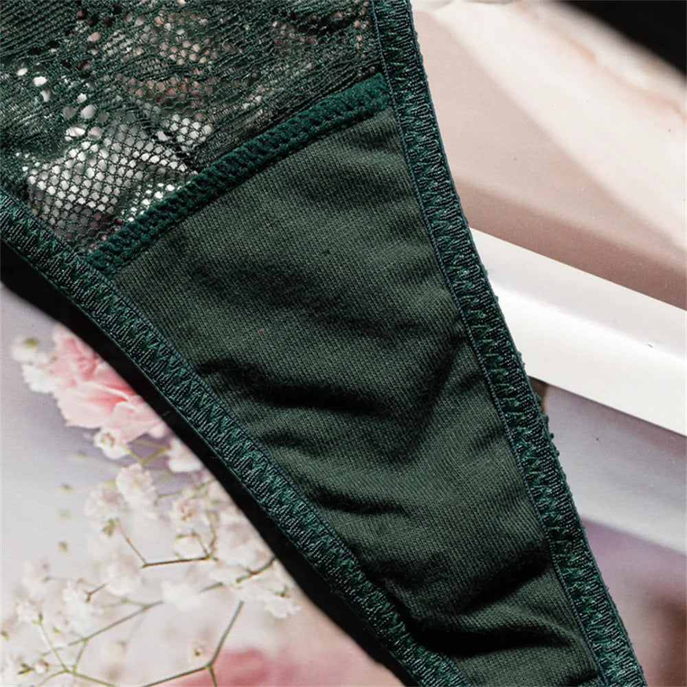 Crystal Embellished Perspective Lace Thong Breathable Underwear Women Transparent T-back Plus Size G String