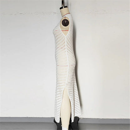 Hollow Out Sleeveless Crochet Knitted Tunic Beach Cover Up Cover-ups Mini Beach Dress Beach Wear Beachwear Female Women V6745 The Clothing Company Sydney