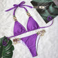 2 Piece Rhinestone Swimsuit Crystal Thong String Bikini Set Swimwear Beach Wear Bathing Suit