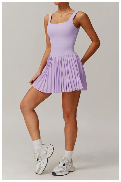 Women's Tennis Dress Jumpsuit Bottom Fitness Clothes Sports Running Pockets Pleated Skirt Sports Yoga Set Dress