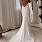 Satin Wedding Dress V-neck Spaghetti Straps Backless Formal Pleat Bridal Grown