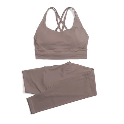 Nylon Yoga Set Women's Tracksuit Gym Fitness Set Woman 2 Piece Leggings Sports Bra Breathable Sportwear - The Clothing Company Sydney