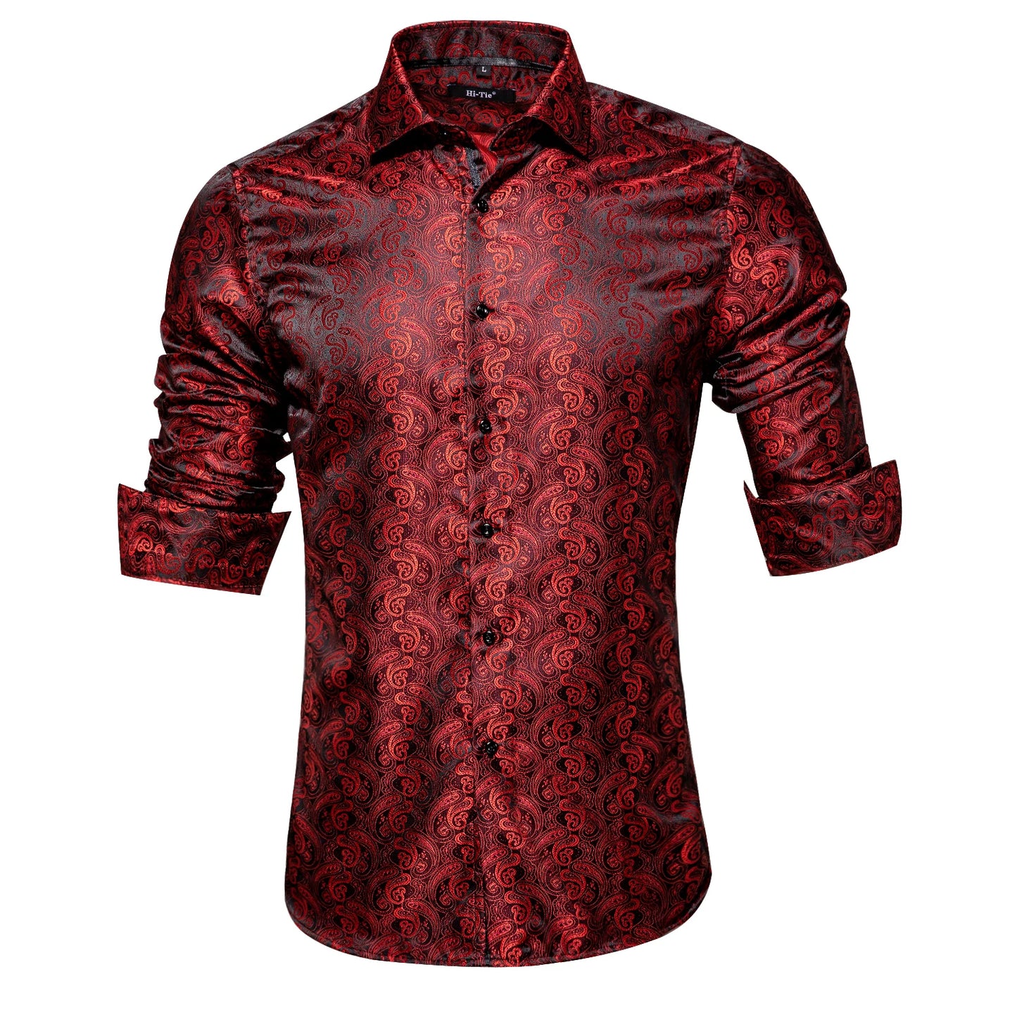 Hi-Tie Long Sleeve Silk Shirts for Men Suit Dress Outwear Male Slim Wedding Floral Paisley Gold Blue Red The Clothing Company Sydney