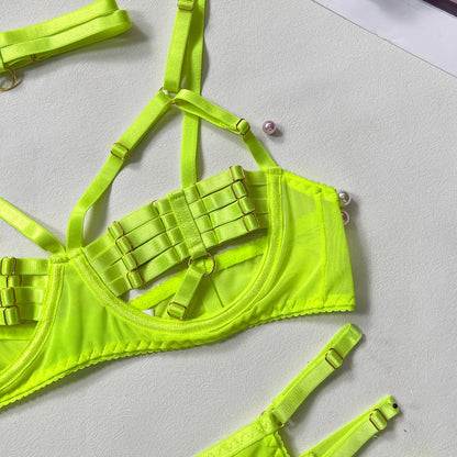 5-Piece Costume Hollow Underwear Sensual Open Bra Outfits Lingerie Set - The Clothing Company Sydney