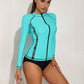 Rash Guard for Women Long Sleeve Zipper Front Swim Shirt UPF 50 Swimming Shirt SwimwearTop