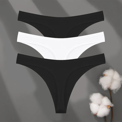 3 Pack Cotton Seamless Panties Comfort Underwear Women Low Waist Breathable Thongs Solid Sport G-String Soft Lingerie