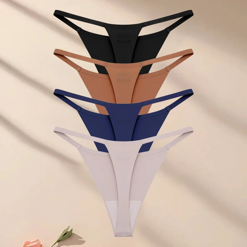 4 pack Seamless Ultra-thin Underwear Womens Thin Belt Panties Female High Stretch Thongs Breathable G-String Lingerie