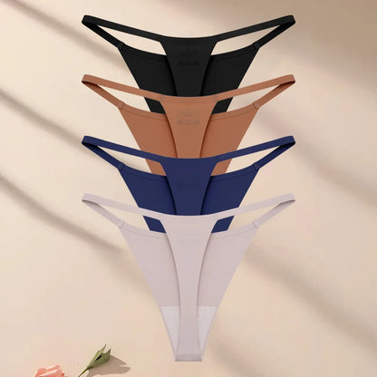 4 pack Seamless Ultra-thin Underwear Womens Thin Belt Panties Female High Stretch Thongs Breathable G-String Lingerie