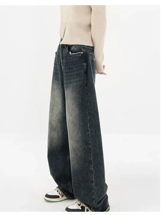 Women's Streetwear Retro High Waist Jeans Loose Wide Leg Denim Trousers Y2K Baggy Pants The Clothing Company Sydney