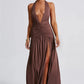 Halter Deep V Neck Backless Maxi Sleeveless Thigh High Split Long Dress The Clothing Company Sydney