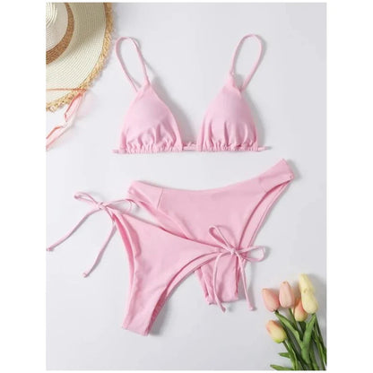 3 Piece Swimwear Women Lace Up Micro Bikini Set Solid Low Waist Swimsuit Beachwear Bathing Suit - The Clothing Company Sydney