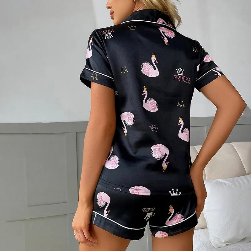 Women's Pajamas Set Luxury Satin Pajamas Short Sleeve Sleepwear Leisure Home Clothes Nightwear Pyjamas for Women The Clothing Company Sydney