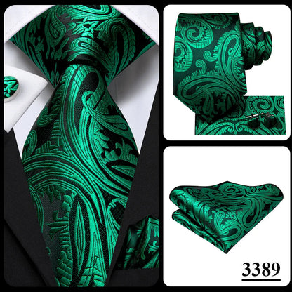 Green Paisley Silk Tie Set for Men – Necktie, Pocket Square & Cufflinks The Clothing Company Sydney