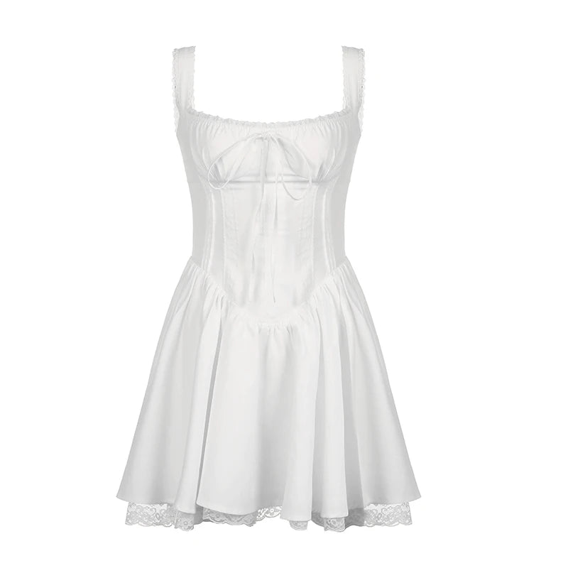 Lace Panel A-line Dress White Coquette Party Holiday Sleeveless Mini Corset Elegant Dress The Clothing Company Sydney