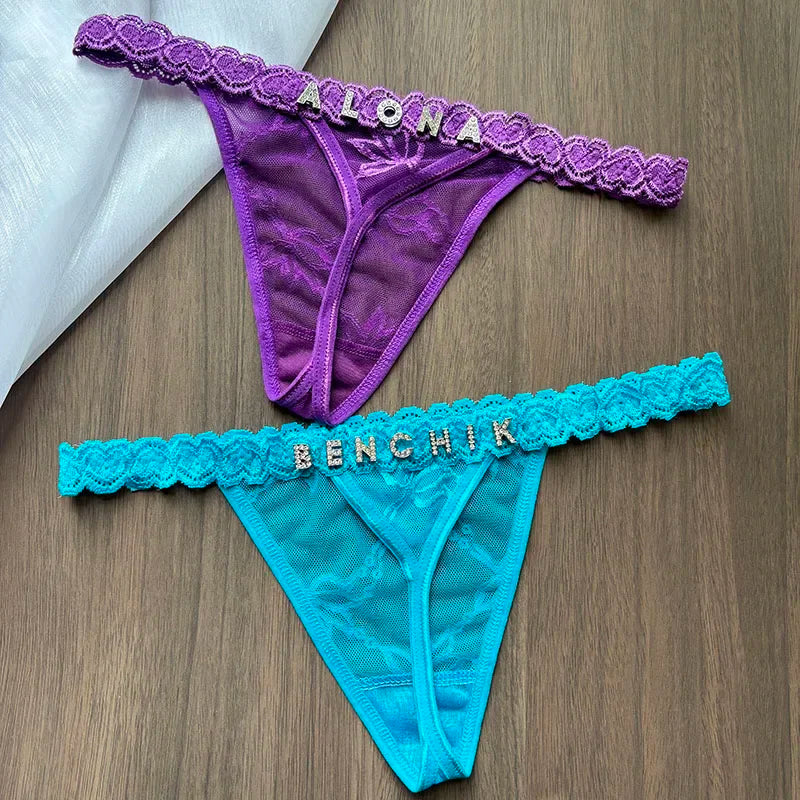 Custom Name Crystal Letter Thong Lace Bikini Panties G-String Low Waist Briefs The Clothing Company Sydney