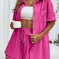 Casual Loose Single-breasted Top And Drawstring Shorts Set Fashion Ladies Suits Summer 2 Piece Set  Matching Outfits