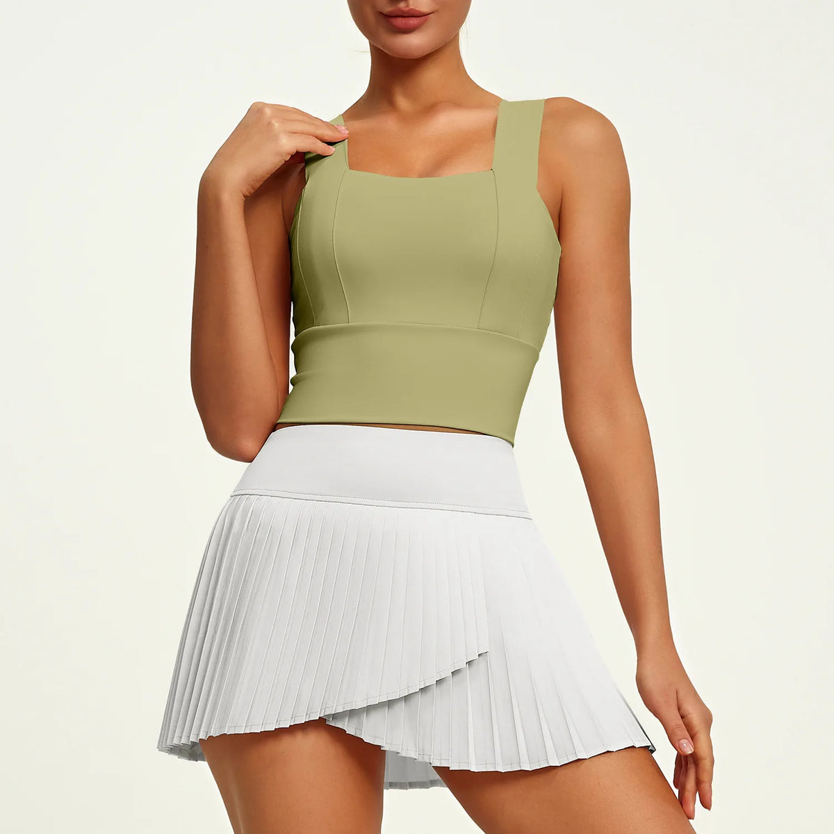 2 Piece Fitness Matching Set Women's Gym Sports Bra Sleeveless Crop Top+ Skirts Tennis Skorts Running Tracksuit Workout Sportswear