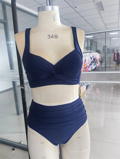 High Waist Women’s Two Piece Swimsuit Bikini Swimwear Beach Surfing Classical Bathing Suit